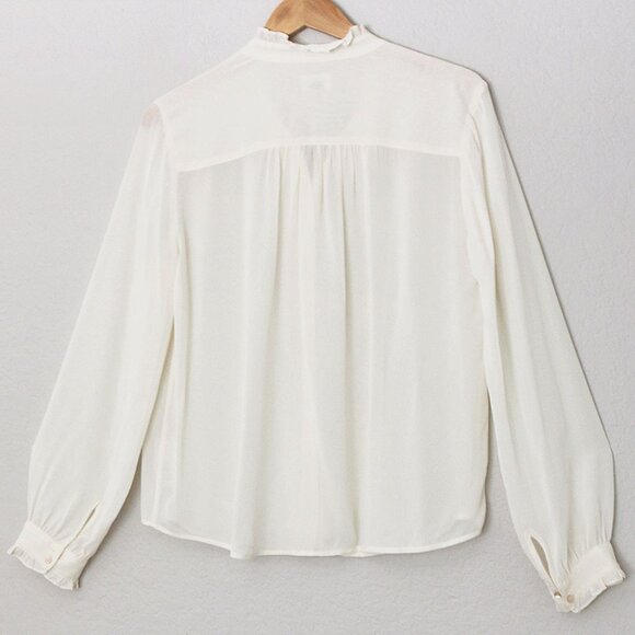 Aritzia Wilfred Ruffle High Neck Button Front Blouse Shirt S Cream Semi Sheer - Picture 4 of 15